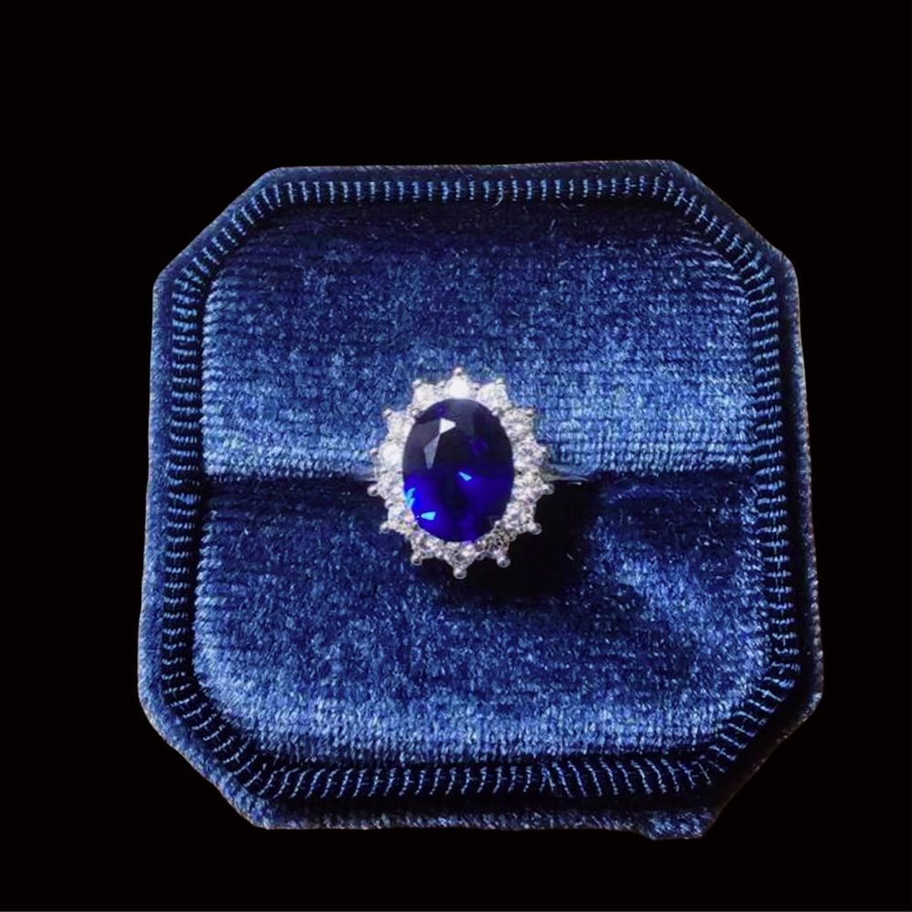 Lab Created Sapphire Halo Ring Princess Diana Inspired